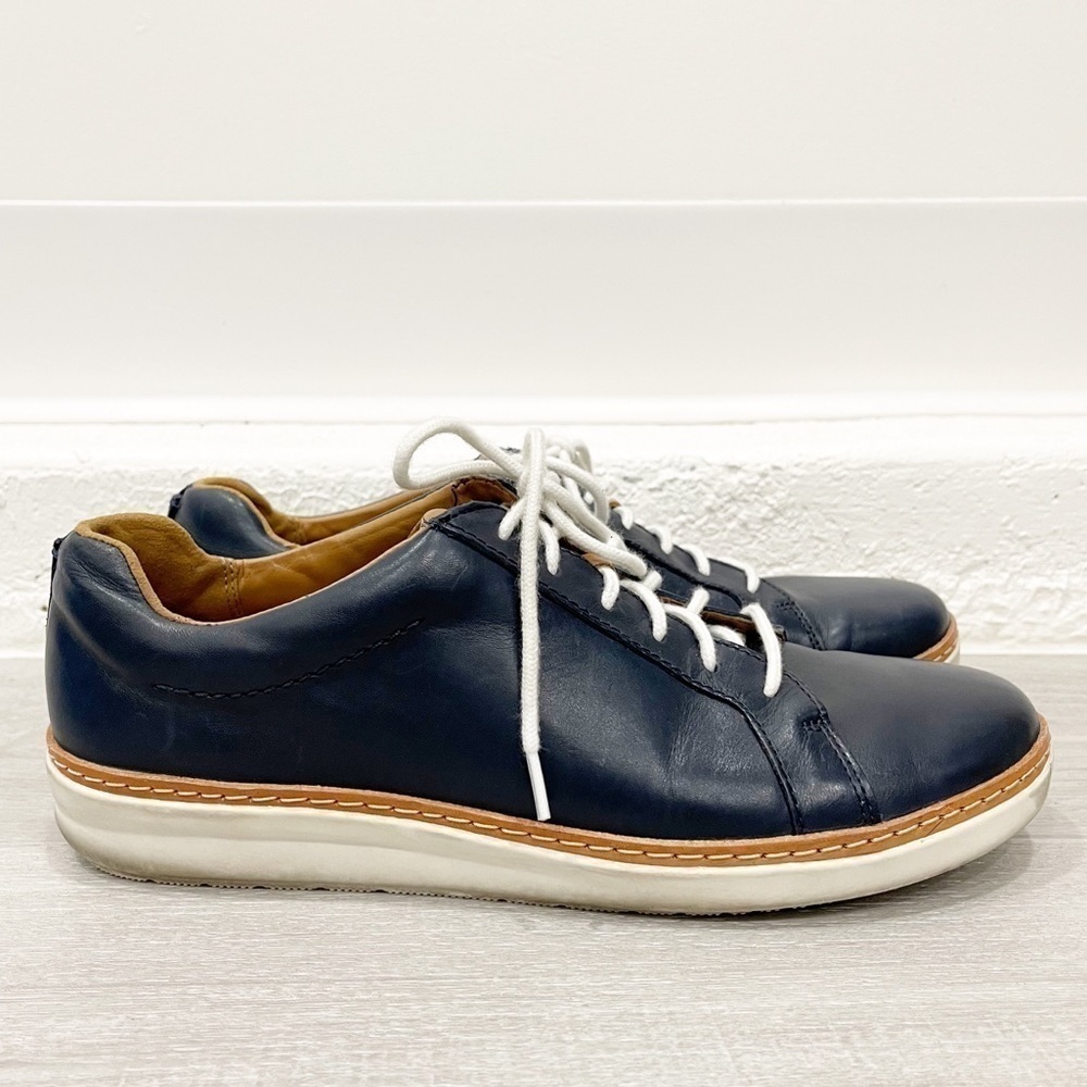 Clarks Unstructured Amberlee Rosa Sneakers Navy Leather Lace-Up Comfort 10